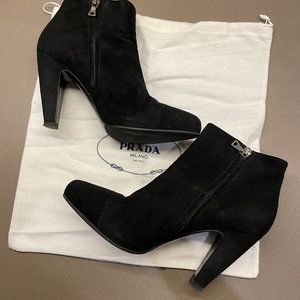 Prada Suede High Heeled Ankle Bootie 38